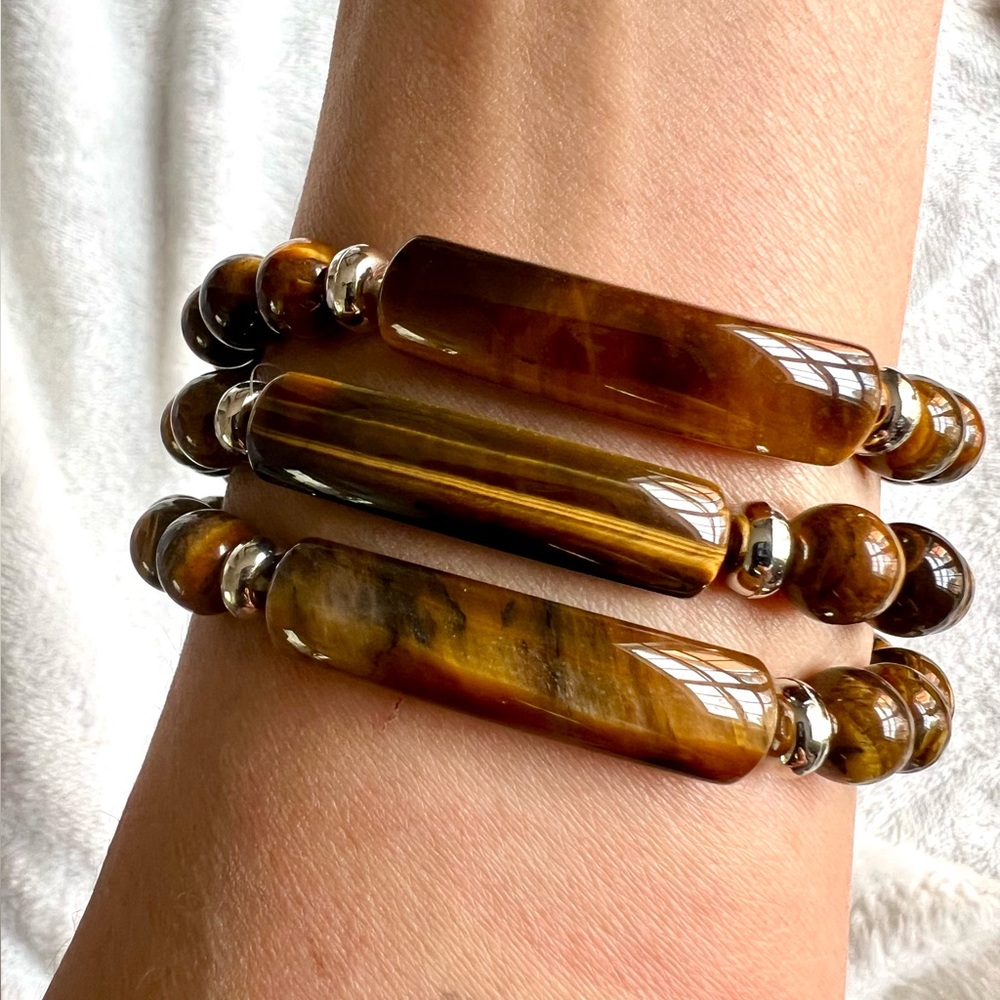 3 Bracelet Stack! Solar Chakra Tigers Eye Mala Style Set - Picture 2 of 16